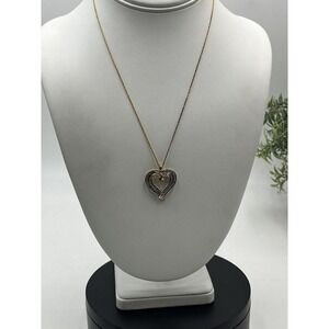 Vintage GTRJ Sterling Silver Vermeil 1/2 cttw Diamond Open Heart Necklace‎